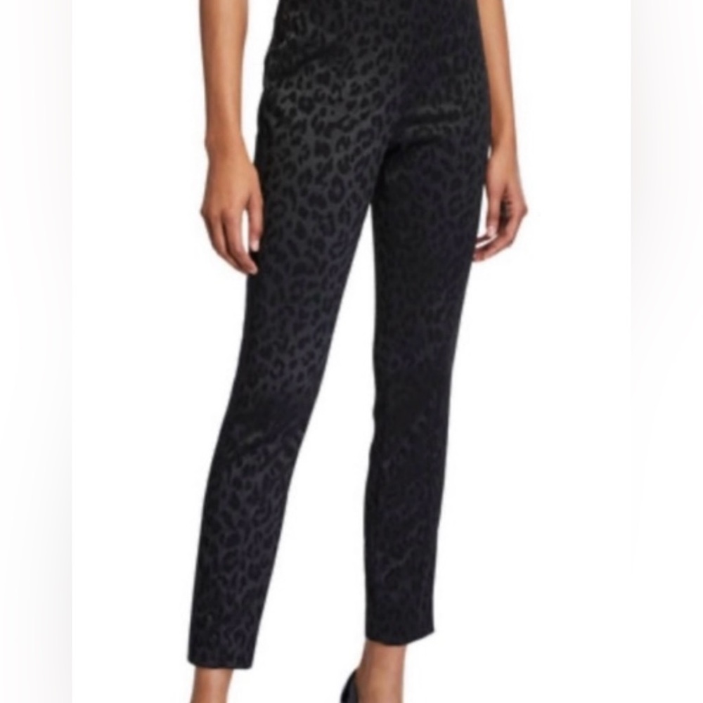 Veronica Beard Black Leopard Cropped Ankle Pants with Textured Sheen